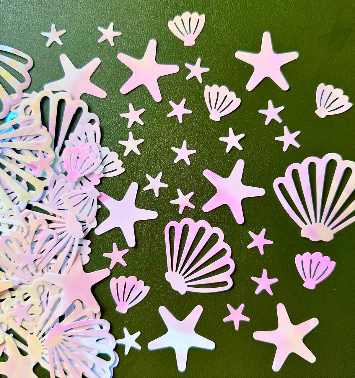 100Pieces Pearl Pink Mermaid Seashell Party Glitter PVC Confetti Seashell Pearls Birthday Decorations Starfish Table Confetti Ocean Party Decorations